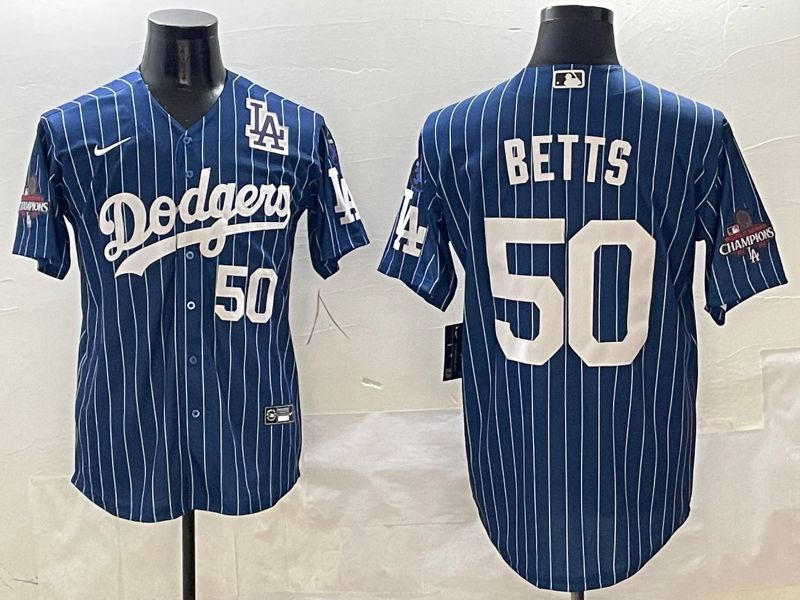 Men Los Angeles Dodgers #50 Betts Blue Stripe Game Nike 2025 MLB Jersey style 5